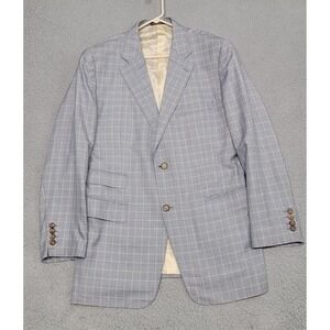 Marzoni Blazer Mens 42R Blue Plaid Silk Wool Blend Bespoke Astor Black Tailored